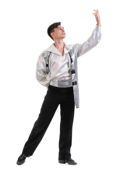 Молодой и стильный современный балетный танцор, изолированный по белому. Полное тело . — стоковое фото