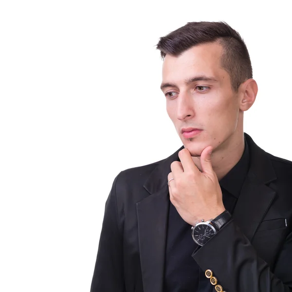 Closeup portrait of sad and depressed man isolated on white — Stock Photo, Image