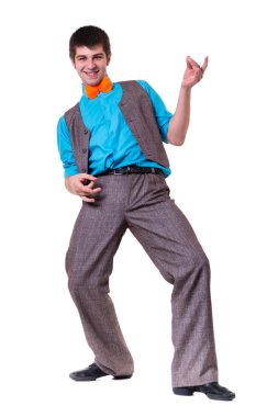 Bazı hareketleri yalıtılmış beyaz karşı gösterilen disco dansçı