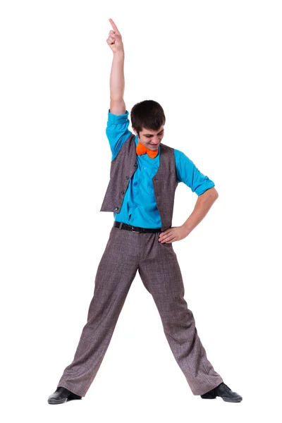 Disco dancer showing some movements against isolated white — Stock Photo, Image