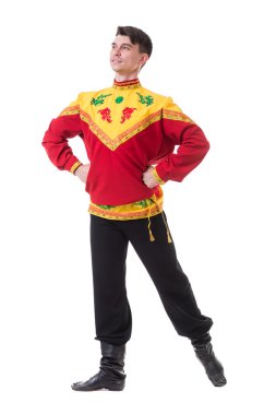 karşı izole beyaz dans halk Rus kostüm giyen genç adam