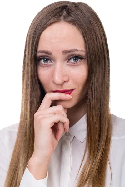 Retrato de close-up de mulher triste e deprimida isolado em branco — Fotografia de Stock