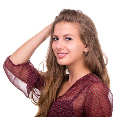 Gülümseyen güzel kadın portre - izole bir beyaz üzerinde