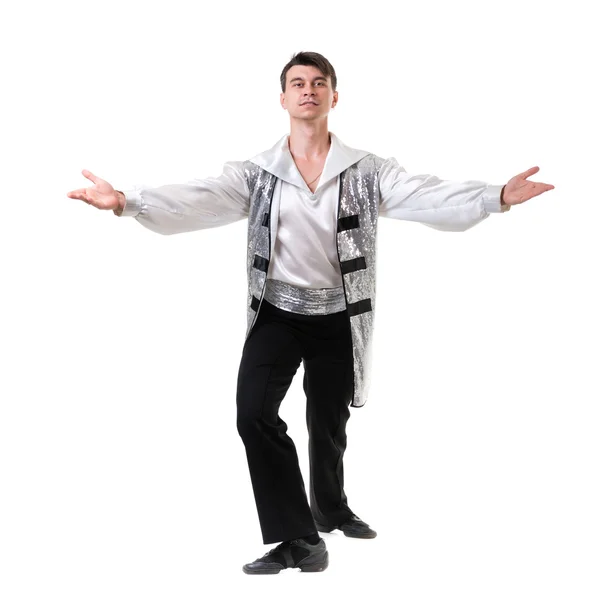 Jong en stijlvolle moderne balletdanser geïsoleerd op wit. Volledige lichaam. — Stockfoto