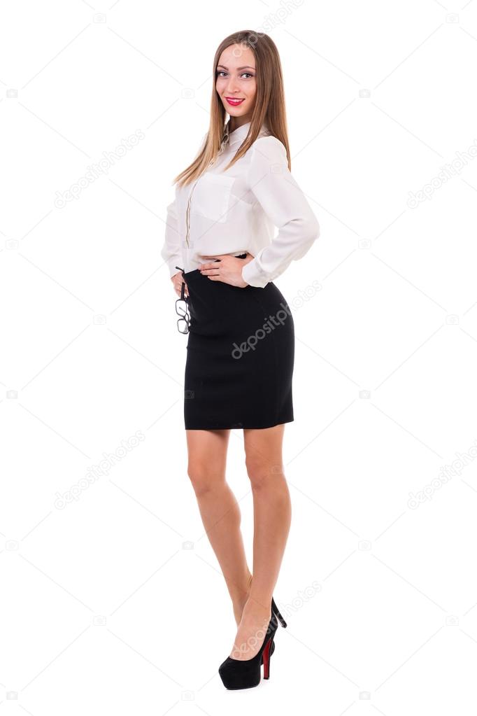 full-length portrait of a young business woman, isolated on white