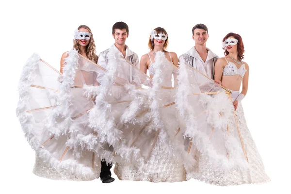 Команда танцюристів кабаре ізольована на білому — стокове фото