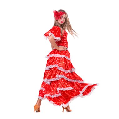 Flamenko dansçısı Kadın kılığında, tam uzunlukta izole üzerinde beyaz