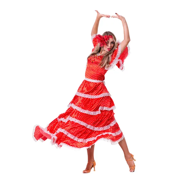 Flamenko dansçısı Kadın kılığında, tam uzunlukta izole üzerinde beyaz