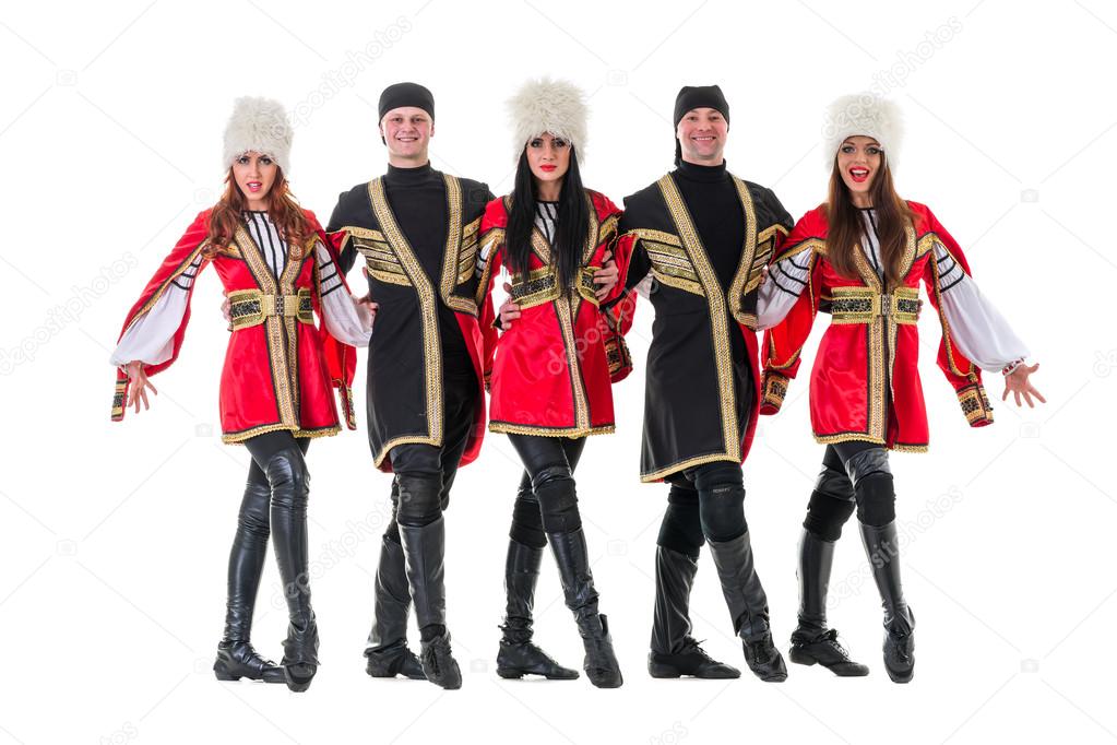 dancer team wearing a folk Caucasian highlander costumes