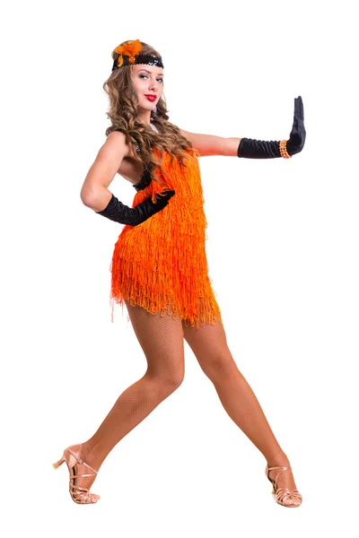 Retro dancer showing some movements against isolated white — Stock Photo, Image