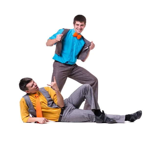 Disco dancers showing some movements against isolated white — Stock Photo, Image