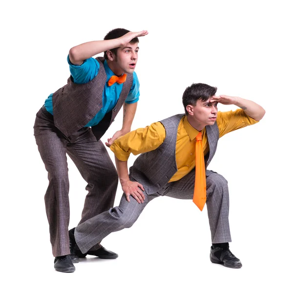 Disco dancers showing some movements against isolated white — Stock Photo, Image