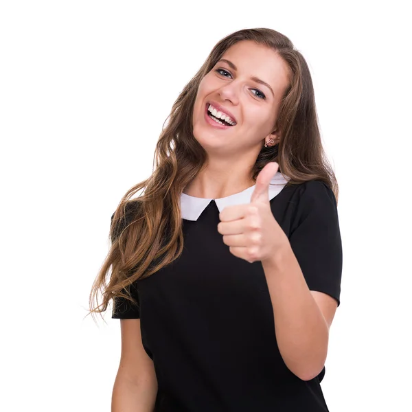 Mulher bonita retrato sorrindo isolado sobre um branco — Fotografia de Stock