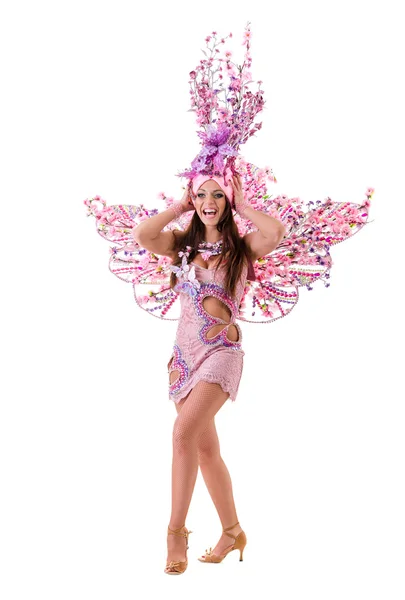 Carnival dancer woman dancing against isolated white — Stock Photo, Image