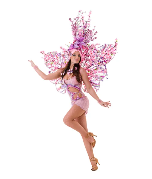 Carnival dancer woman dancing against isolated white — Stock Photo, Image