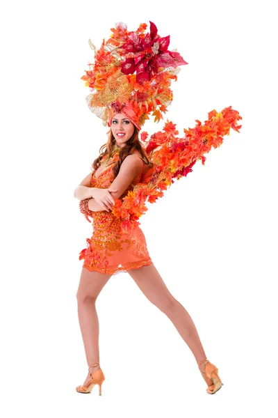 Carnival dancer woman dancing against isolated white — Stock Photo, Image