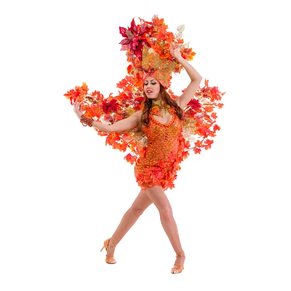 Carnival dancer woman dancing against isolated white — Stock Photo, Image