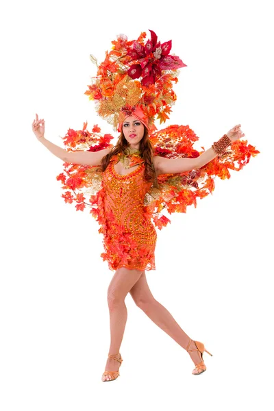 Carnaval danser vrouw dansen tegen geïsoleerde Wit — Stockfoto