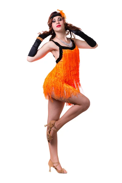 Retro dancer showing some movements against isolated white — Stock Photo, Image