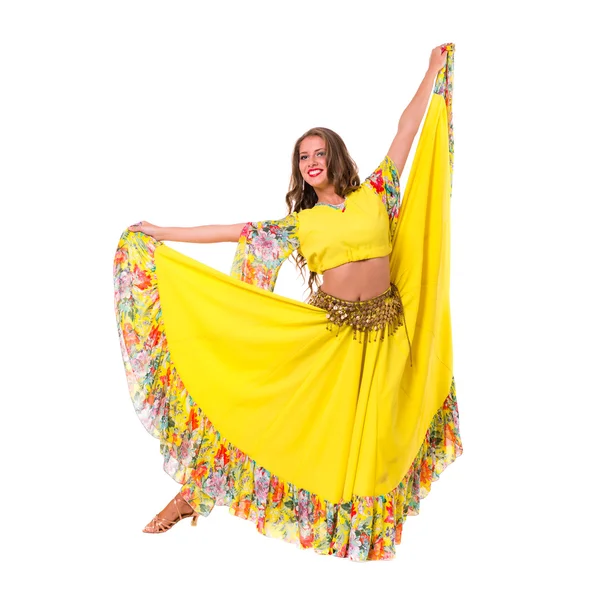 Flamenco dancer  woman posing, isolated on white in full length — Stock Photo, Image