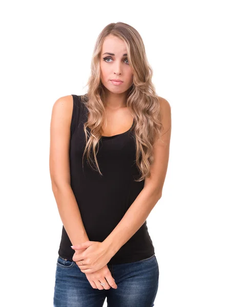 Retrato de close-up de mulher triste e deprimida isolado em branco — Fotografia de Stock