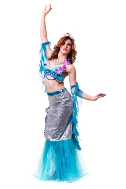 Karnaval dansçı Kadın kılığında, bir deniz kızı izole gibi beyaz giyinmiş