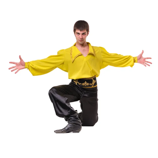 Dancing man wearing a toreador costume. Isolated on white in full length. — Stock Photo, Image