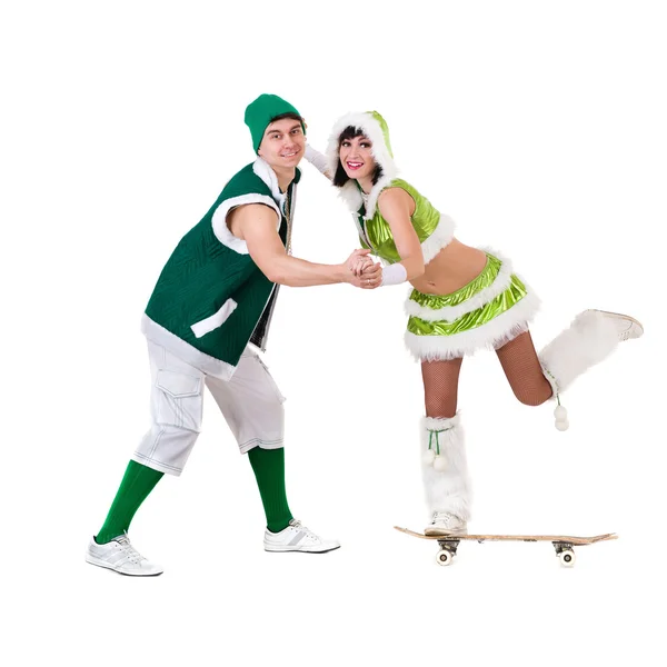 Friendly couple dressed like a gnomes have fun and enjoy, isolated on white — Stock Photo, Image