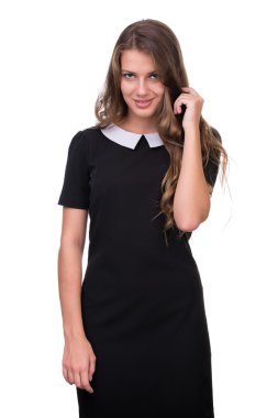 Üzerinde bir beyaz izole gülümseyen güzel kadın portre