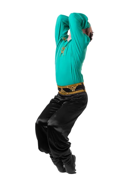기 마 투우사 의상을 입고 춤추는 남자. 전체 길이에 흰색 절연. — 스톡 사진