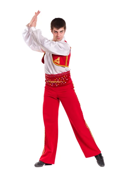 Dancing man wearing a toreador costume. Isolated on white in full length. — Stock Photo, Image