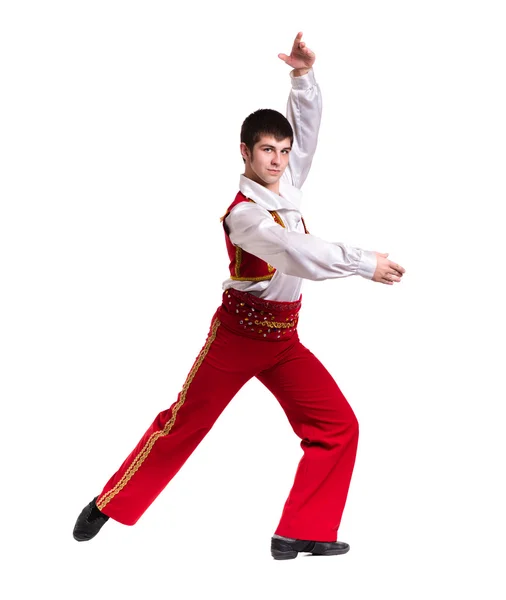 Dancing man wearing a toreador costume. Isolated on white in full length. — Stock Photo, Image