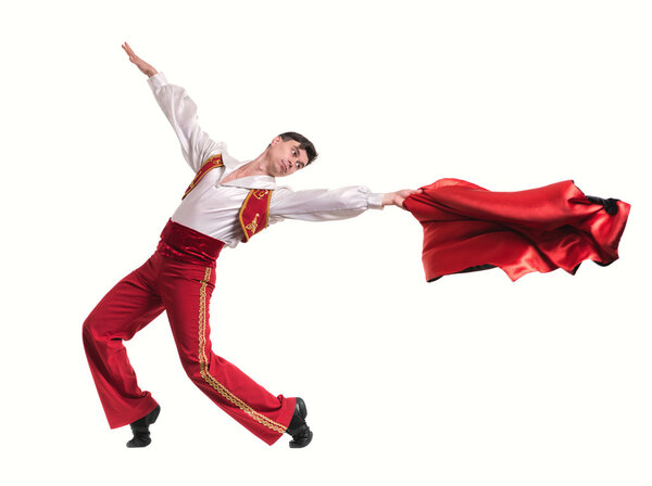 Танцующий мужчина в костюме тореадора. Изолированный на белом цвете
.