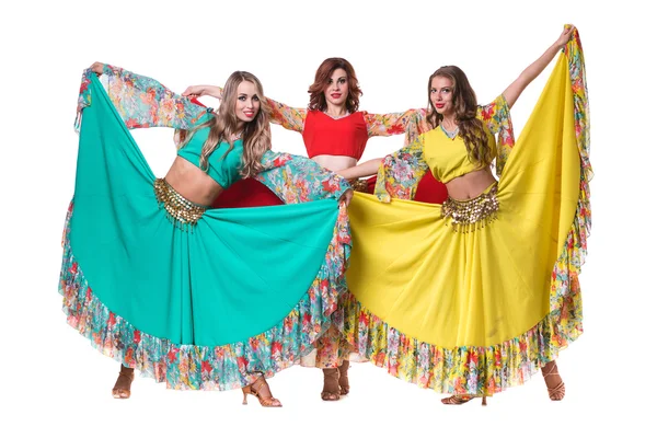 Three female dancers posing, isolated on white in full length — Stock Photo, Image