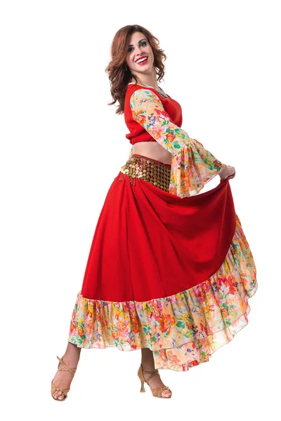 Flamenco dancer  woman posing, isolated on white in full length — Stock Photo, Image