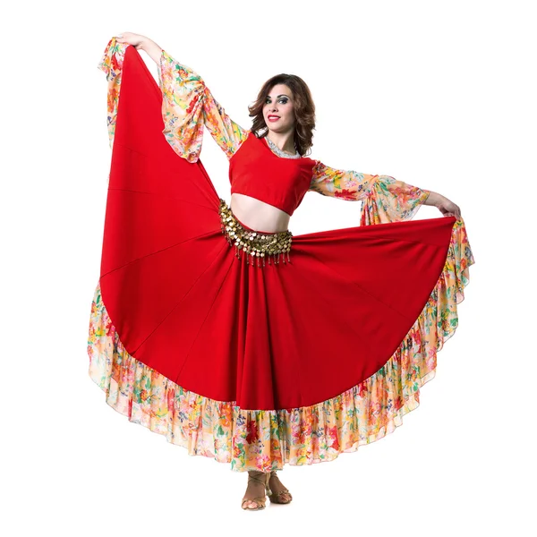 Flamenco dancer  woman posing, isolated on white in full length — Stock Photo, Image