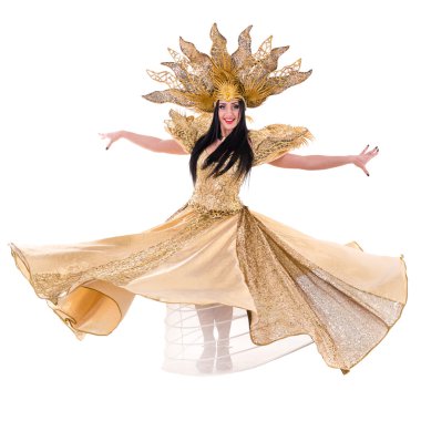 Karnaval dansçı kadın karşı izole beyaz dans