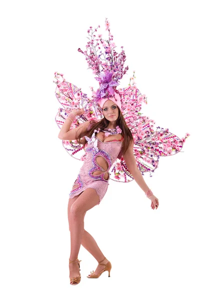 Carnival dancer woman dancing against isolated white — Stock Photo, Image