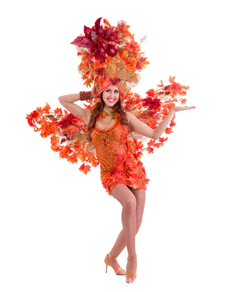Carnaval danser vrouw dansen tegen geïsoleerde Wit — Stockfoto