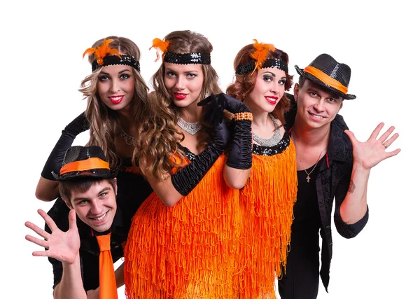 Cabaret danser team dansen. Geïsoleerd op witte achtergrond. — Stockfoto