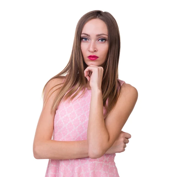 Closeup portrait of sad and depressed woman isolated on white — Stock Photo, Image