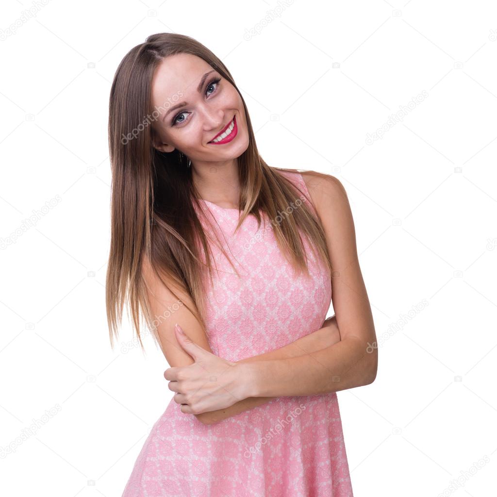 Young beautiful woman portrait. Isolated over white.