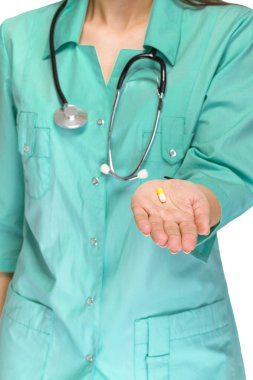 kadın doktor el stetoskop ve pill