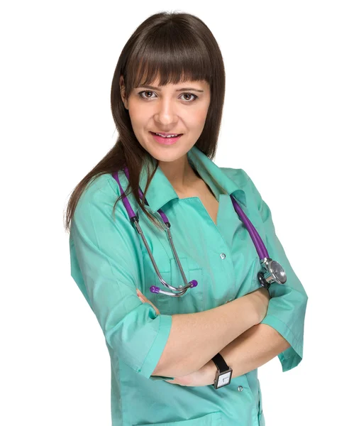 Портрет дружелюбной женщины-врача со стетоскопом — стоковое фото