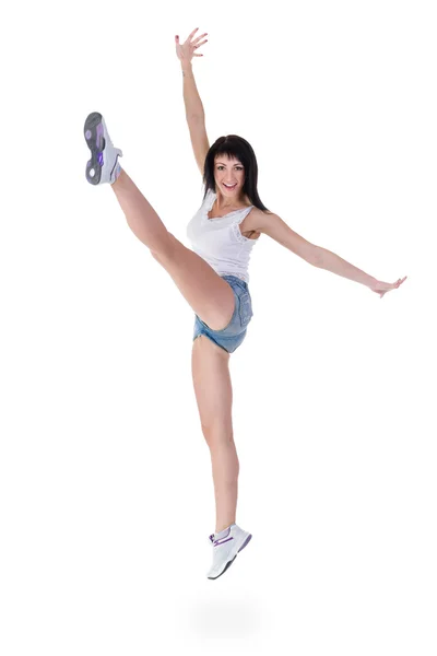 Aerobik fitness kobieta ćwiczenia izolowane w pełnym ciele. — Zdjęcie stockowe