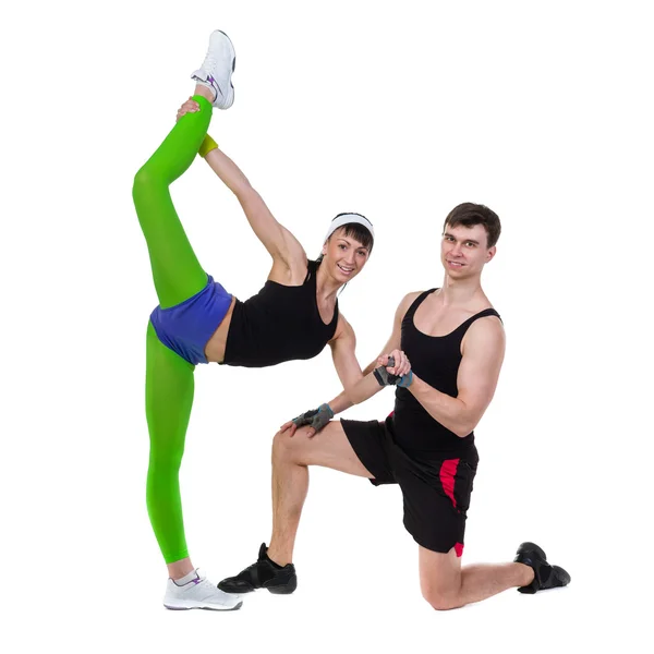 Aerobica fitness coppia esercizio isolato in pieno corpo . — Foto Stock