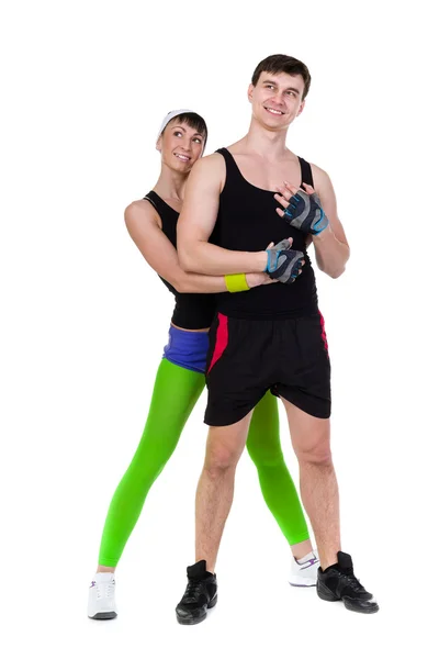 Aerobics fitness couple extracising isolated in full body . — Stok Foto