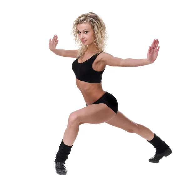 Aerobics fitness vrouw oefening geïsoleerd in het volledige lichaam. — Stockfoto