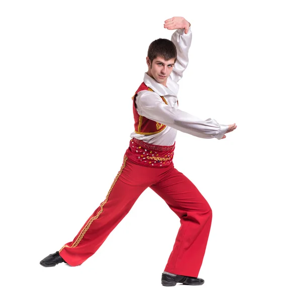 Dancing man wearing a toreador costume. Isolated on white in full length. — Stock Photo, Image