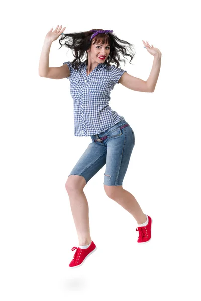 Aeróbica mulher fitness exercício isolado em corpo inteiro. — Fotografia de Stock
